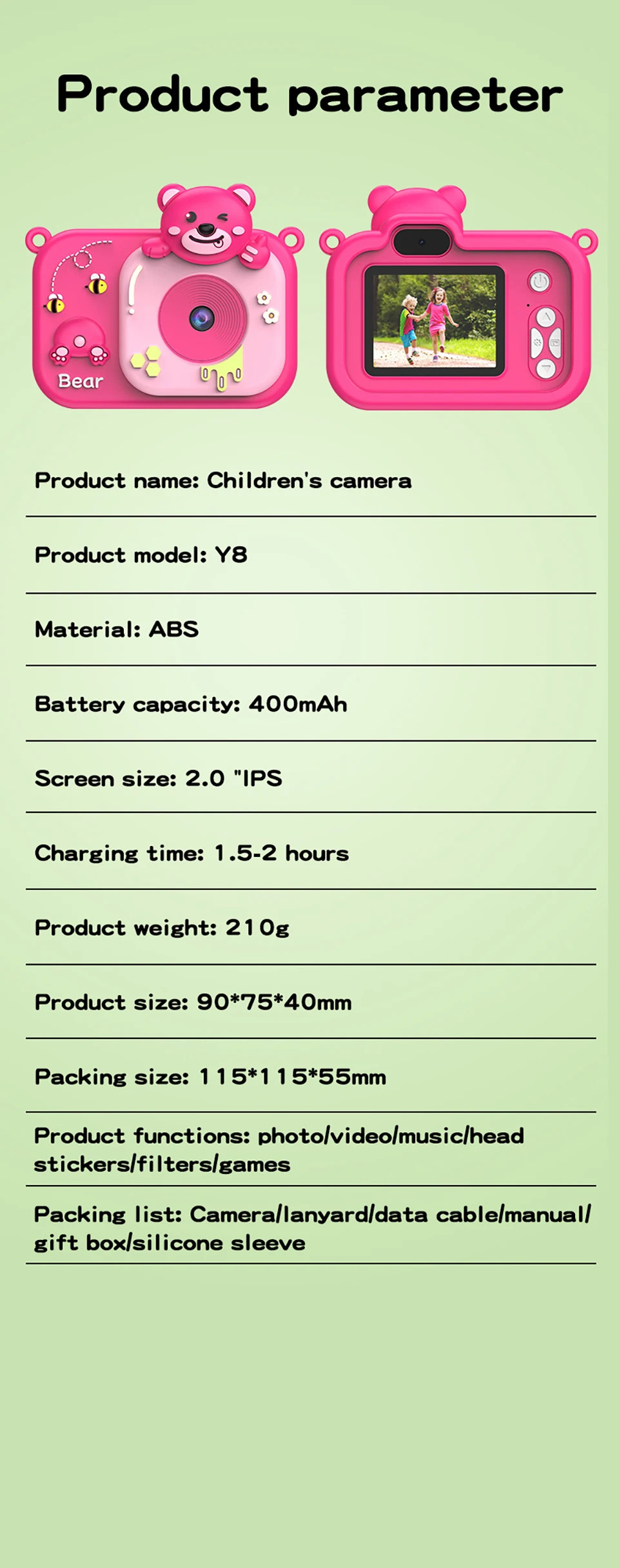 Y8 Children's Digital Camera 1080P HD Video Anti Blu Ray Children's Game Camera