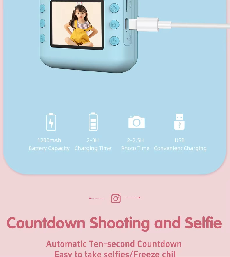 Countdown Shooting And Selfie Childrens Printable Camera Pink Blue 720P Photography