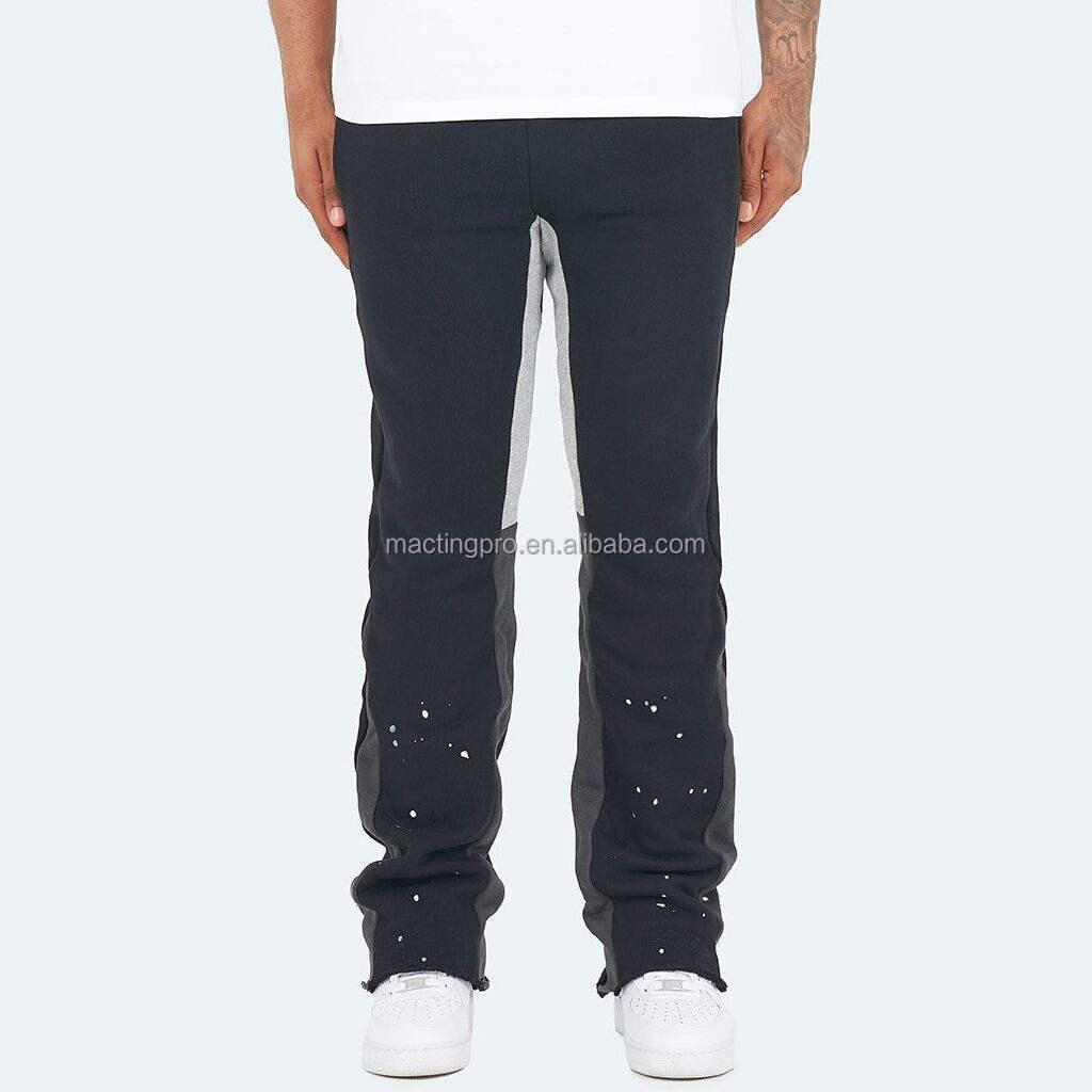 Black Flared Sweatpants Mens Anti-Pilling Streetwear Vintage Flare Paint Spray Joggers Grey