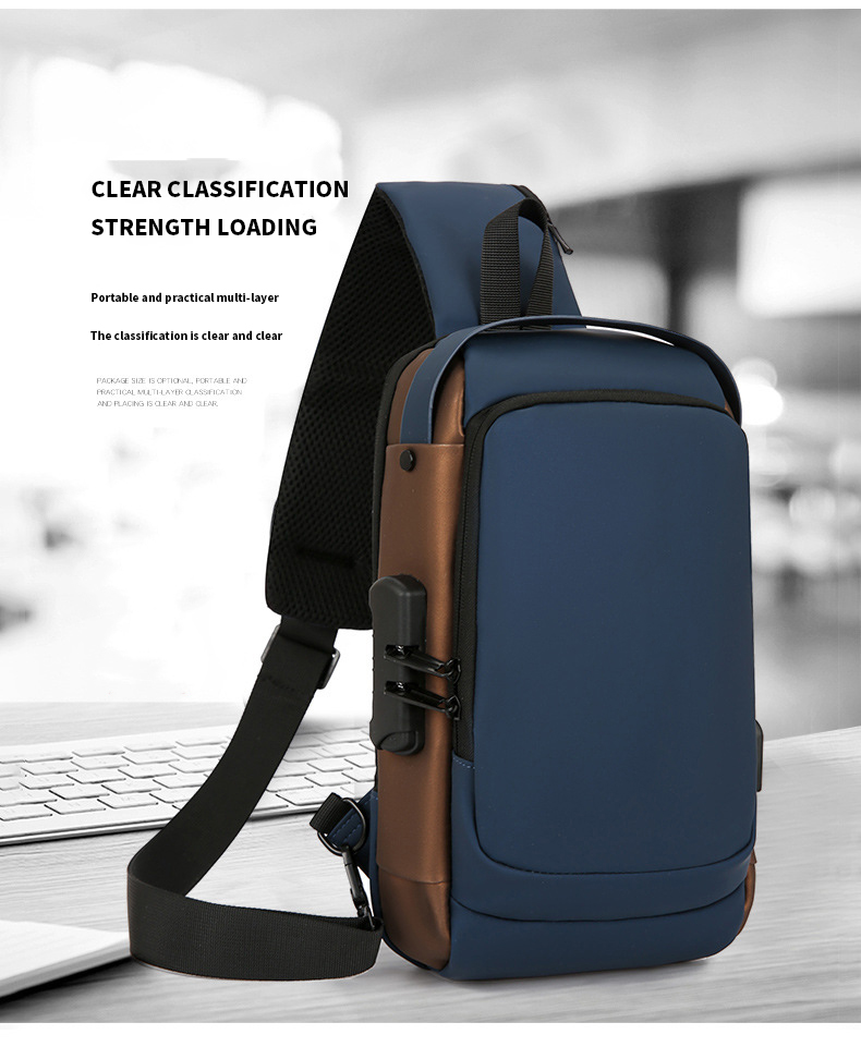 Stylish Oxford Cloth Men's Crossbody Sling Bag with USB Port and Waterproof Design