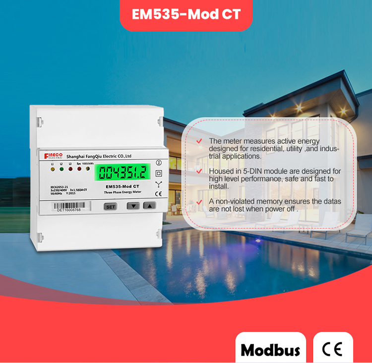 CT connected 3 phase kwh electrical modbus energy meter with customized rated current