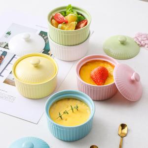 China Oven safe Ceramic Creme Brulee Ramekins Bowls With Lid Cake Pudding Ceramic Dessert Bowl For Restaurant Wedding wholesale