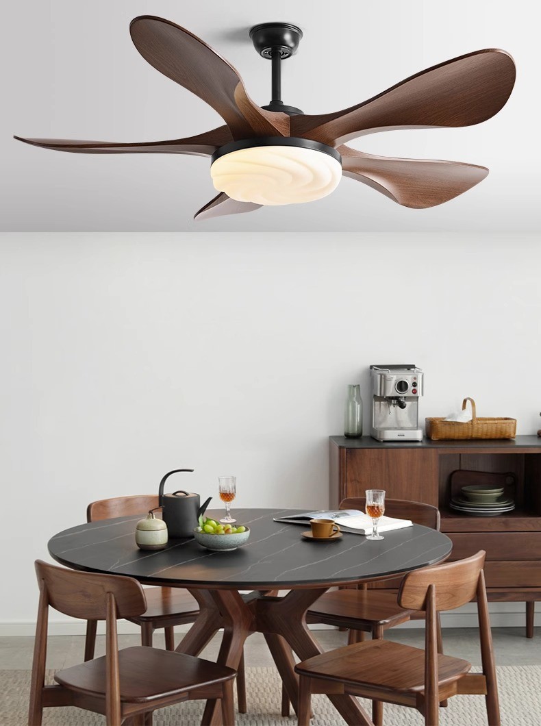 Cream Wind Wooden Blade 48 Inch Ceiling Fan With Light And Remote Control
