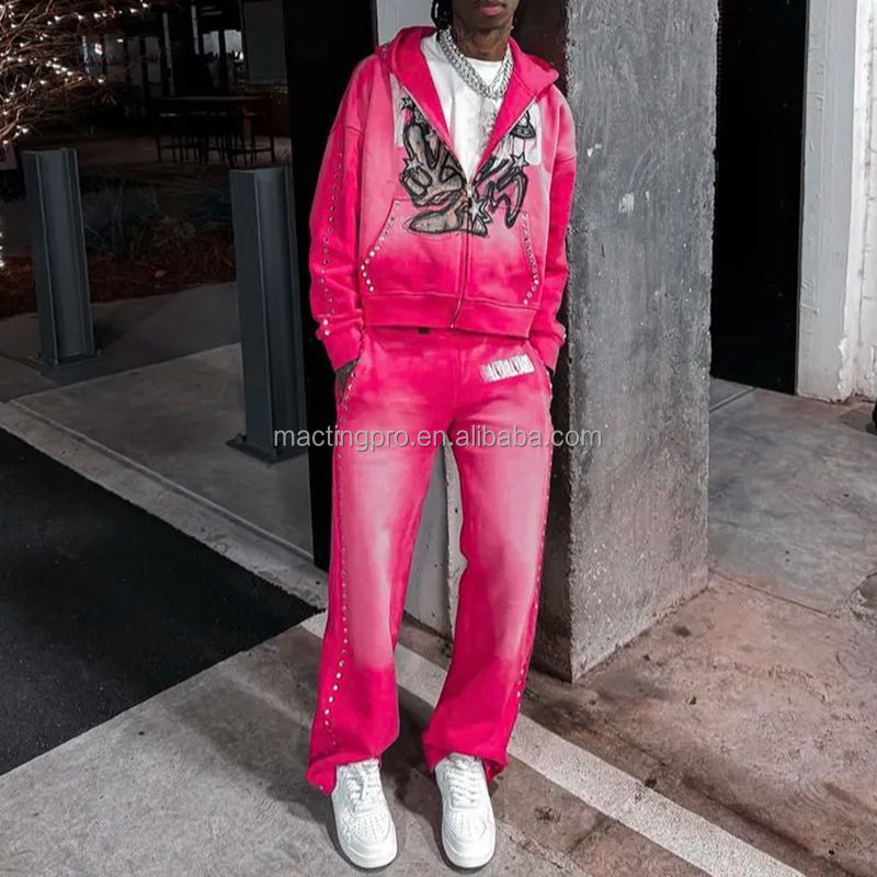 Customized Logo Support Straight Leg Men's Oversized Cotton Acid Washed Sweatpants