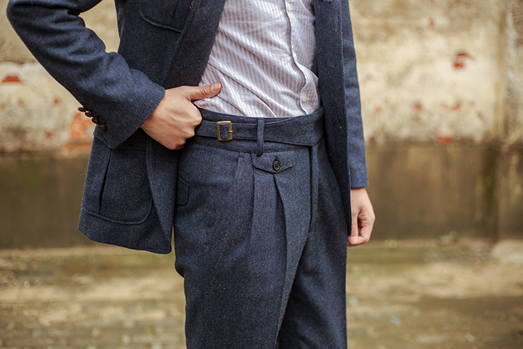 British Herringbone Vintage Woolen Casual Trousers Straight Hemmed Classic Men's Suit Trousers