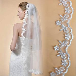China 36&quot; Embroidery Sliver Cord lace Ivory/White Bridal Veil Wedding Accessories wholesale