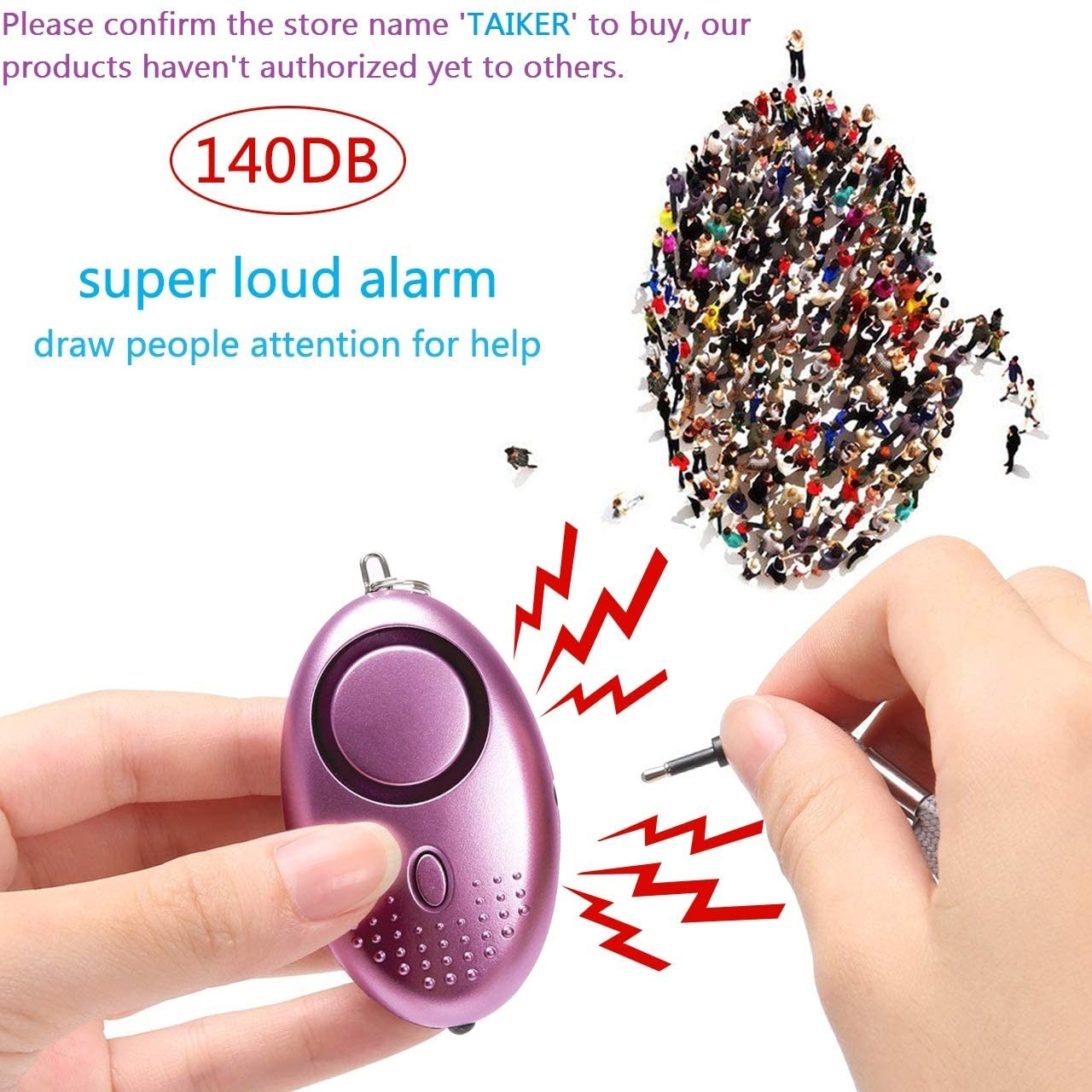 2.39 Ounces Personal Security Alarms Gold Purple Elderly SOS 140db