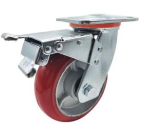 China 8 Inch Swivel Caster Wheels Heavy Duty Orange PU Castor Wheel Iron Wheels wholesale