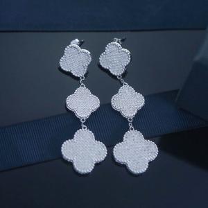 China Custom Silver 925 Sterling Earrings CZ Four Leaf Pendent Drop wholesale