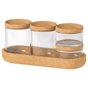China Set Of 5 Storage Glass Jars With Cork Lids And Cork Tray Eco-Friendly on sale