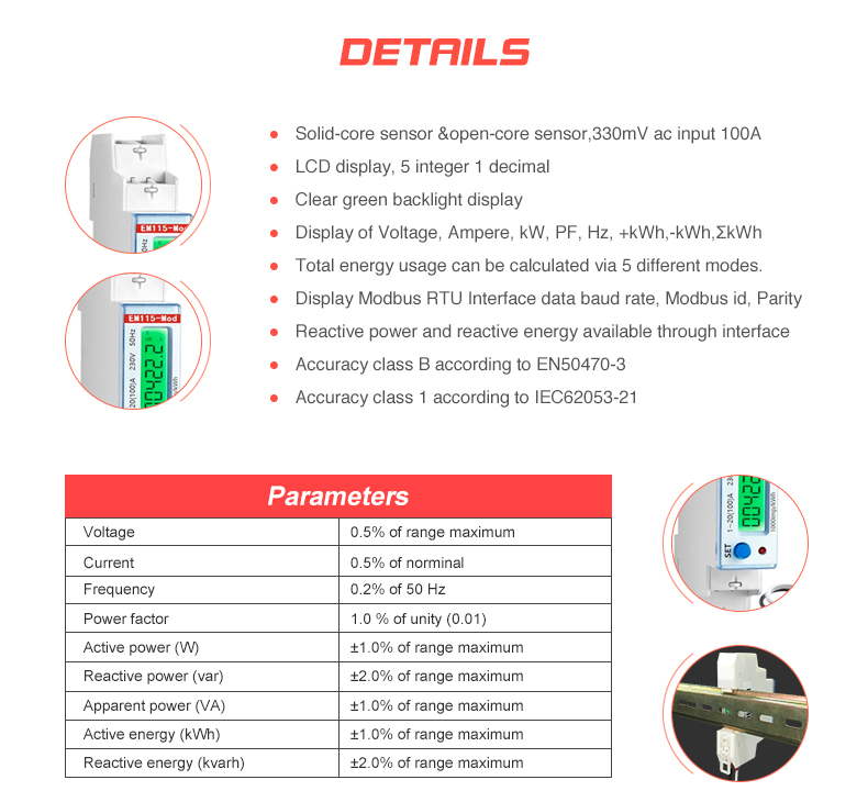 Digital Clear Green Backlight Display Single Phase Bi-Directional Energy Meter