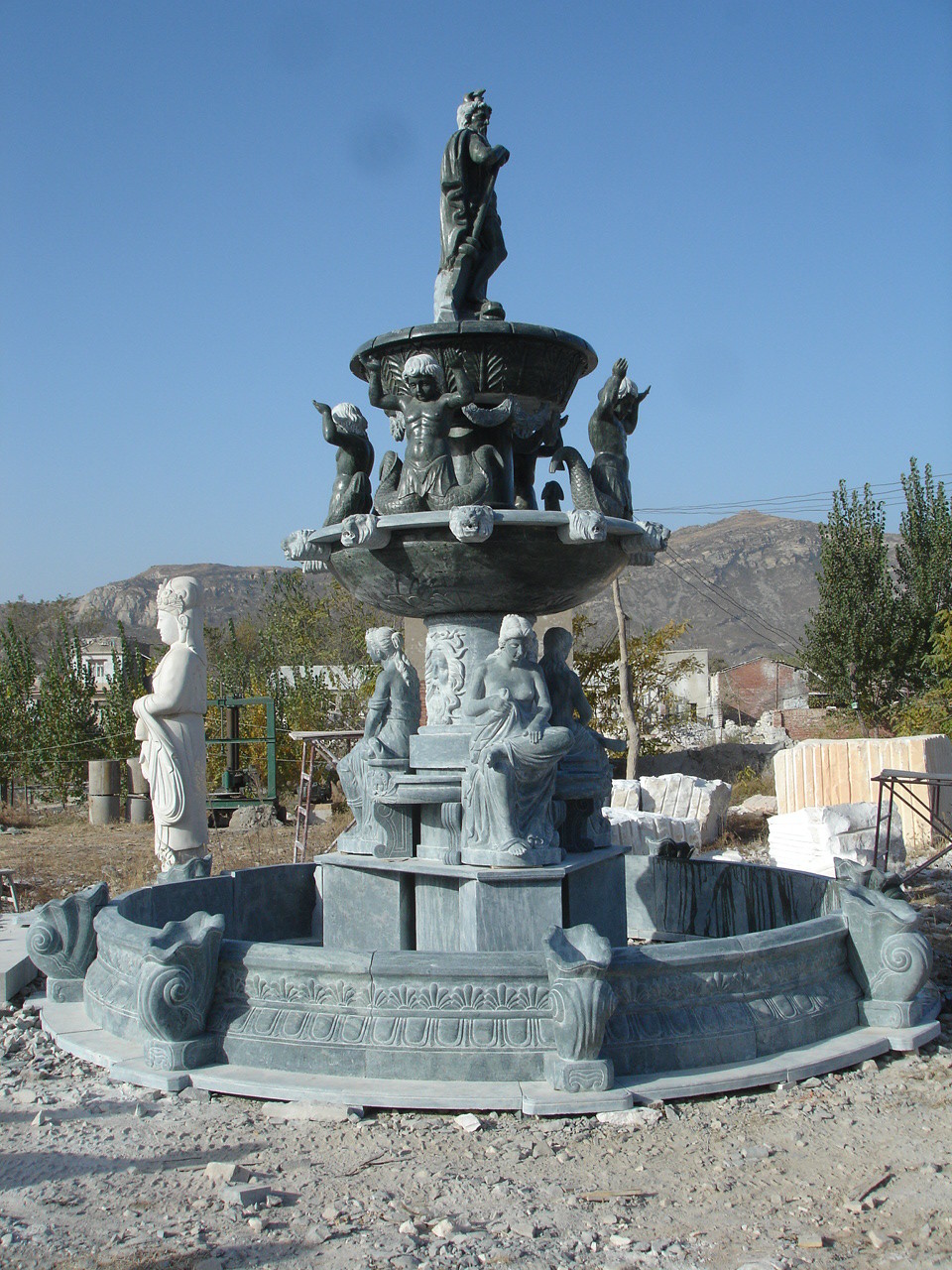 Pink Marble cherubs Statue Stone wall Fountain Outdoor