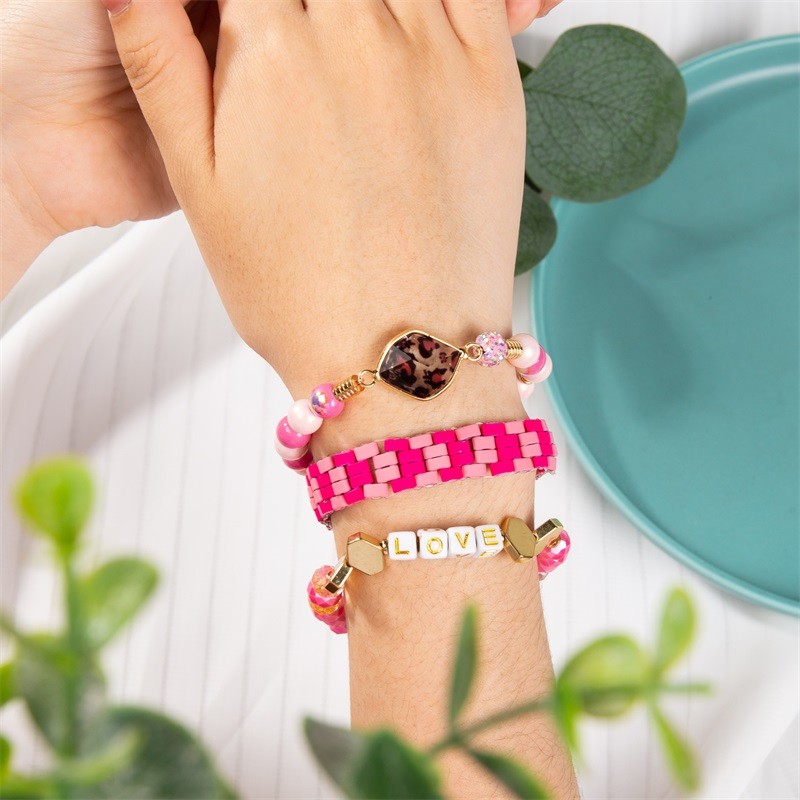 Leopard Print Crystal Beads Stretchy Bracelet Stackable Handmade Gift