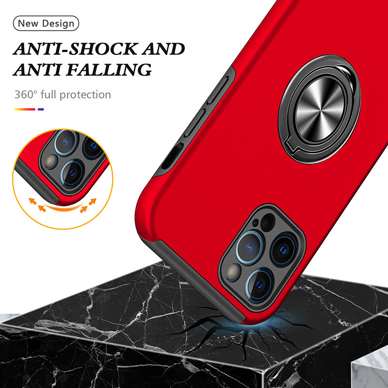 Dual Layers Finger Grip Phone Case Foldable Kickstand Camera Lens Protection For Car Mount