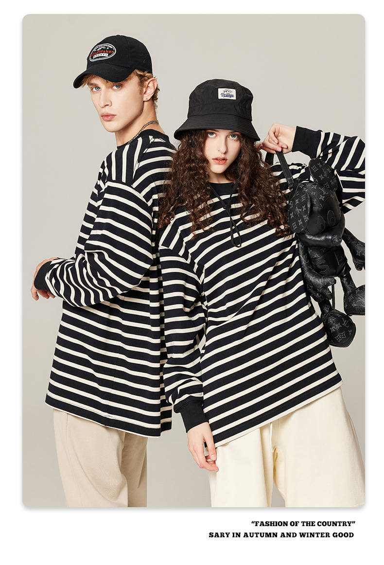 Women'S Over Oversized Crewneck Sweatshirt Loose Basic Striped Tshirt 100% Cotton Men