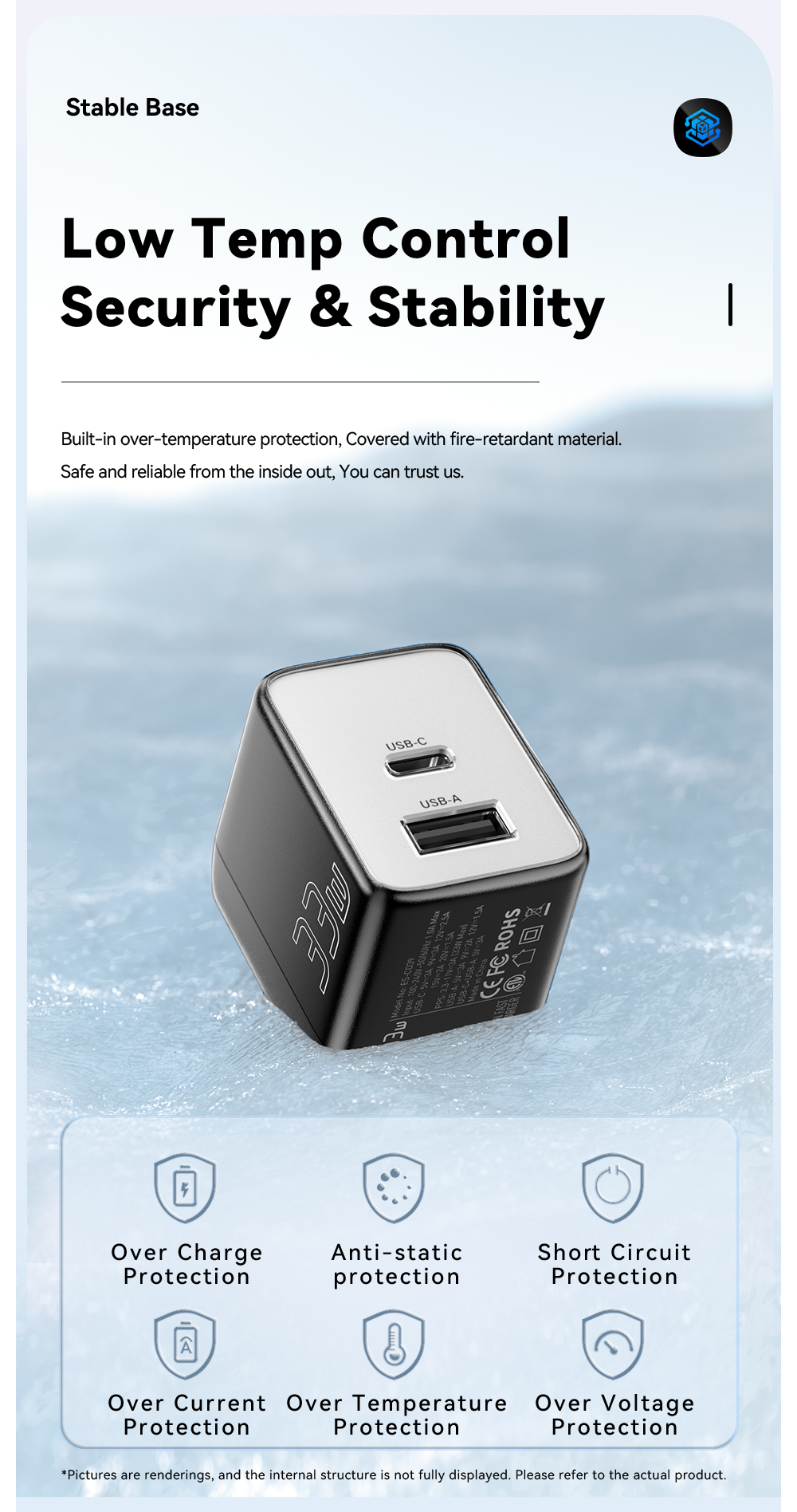 ESSAGER ES-CD39 Series Max 33W 2 Ports PD Charger 30W USB C Power Adapter
