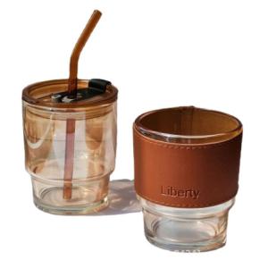 China 450ml Leather Glass Water Bottle With Glass Straw wholesale