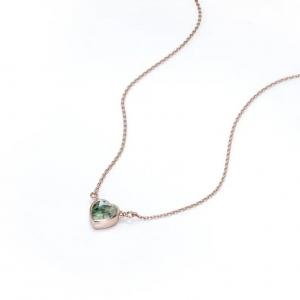 China 925 Silver Simple Natural Light Brilliant Elegant Green Heart Shaped Moss Agate Necklace For Sale wholesale