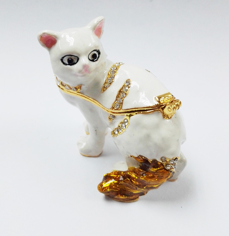 New product animal cat Metal Crystal Rhinestone Jewelry Box Trinket Box