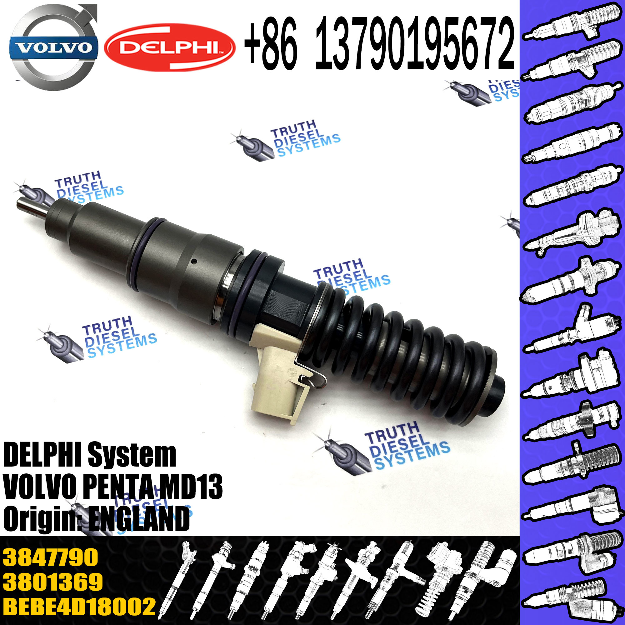 High Quality 4 pin Diesel Fuel Injector 3801369 Common Rail Injector BEBE4D18002 For VOL Truck PENTA MD13
