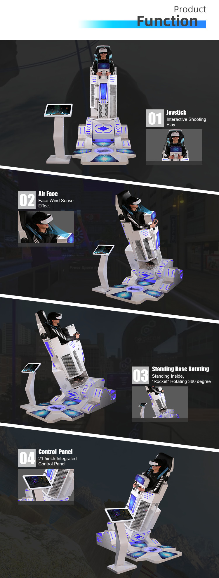 360 Degree Rotating VR Theme Parks Standing Rocket Interactive Virtual Reality
