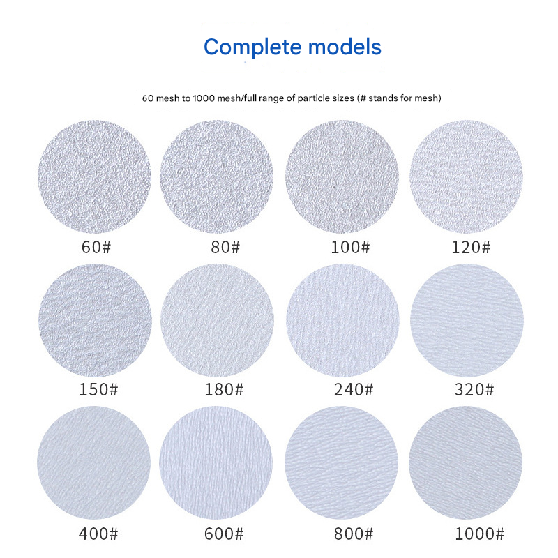 Boben Polishing Disc 5 Inch Sand Disc Back Velvet Flocking Sandpaper Non-porous Disc Sandpaper Polishing Sheet White Sandpaper