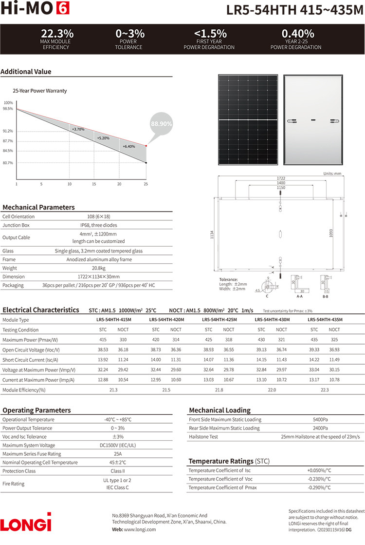 Longi Himo 6 Explorer LR5-54HTH 415w 420w 425w 430w 435w Power Solar Panels