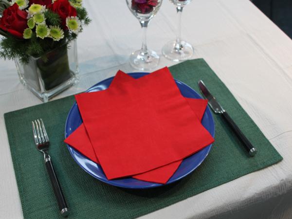 Flame Red linen like napkins for wedding reception , FDA 1ply restaurant paper