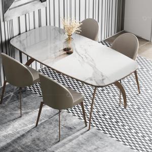 China Customized luxury artifical marble steel furniture dining room table wholesale
