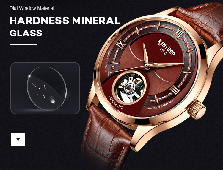 KINYUED genuine leather tourbillon mens automatic watch skeleton mechanical watch men wristwatch
