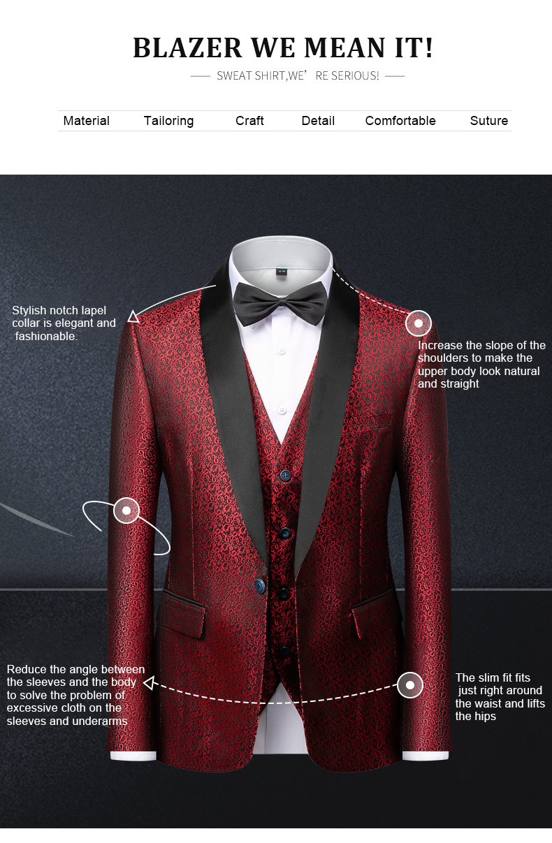 Men's Plus Size Striped Formal Suit with Woolen Cloth Fabric and Three Piece Design
