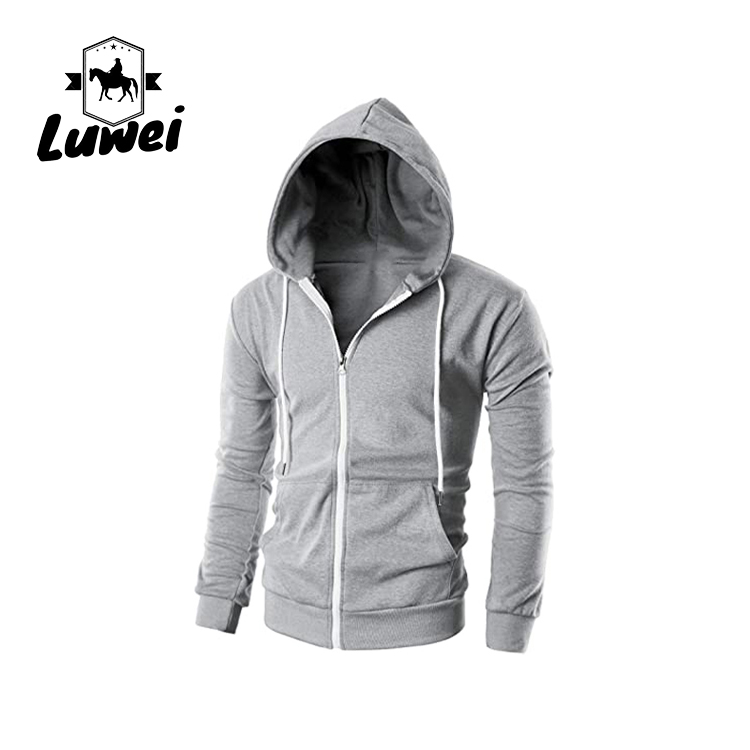 Custom Drawstring Gym Long Sleeve Mens Plain Over Size Sweatshirt Pullover Slim Fit Lightweight Zip-up Sports Hoodie