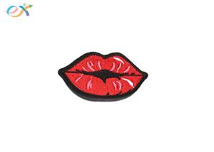 China Womens Dress Iron On Embroidered Patches Red Lips Logo Heat / Scissor Cut Border wholesale