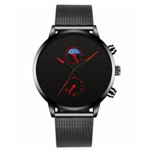 China Electroplated Stainless Steel Quartz Wrist Watch Moonphase 3ATM 3eyes 6hands wholesale