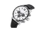 Mans Stainless Steel Chronograph Watch Tachymeter Leather Strap Plastic Bezel