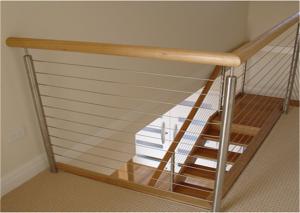 China Metal Craft 304 Stainless Steel Cable Stair Railing With Top Wood Handrail wholesale