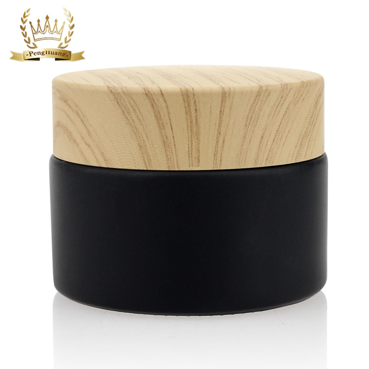 Black Matte Glass Jars 50g Cosmetic Packaging Set Bamboo Color Screw Cap