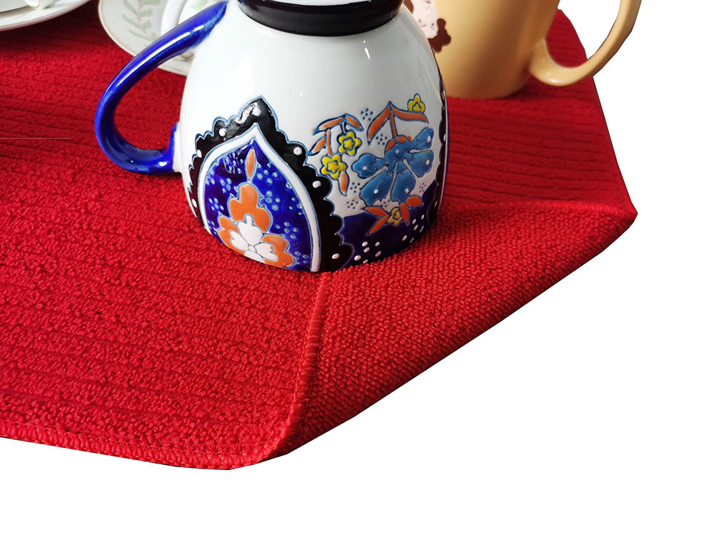 Absorbent Red Kitchen Dish Drying Mat Microfiber Fabric