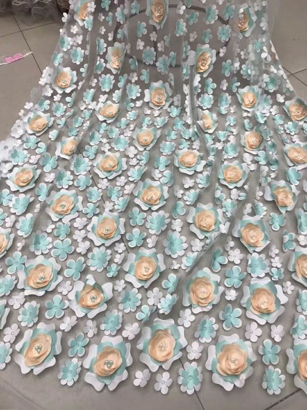 3D Embroidered Flower Beaded Wedding Gown Lace Fabric Anti-static Fashion