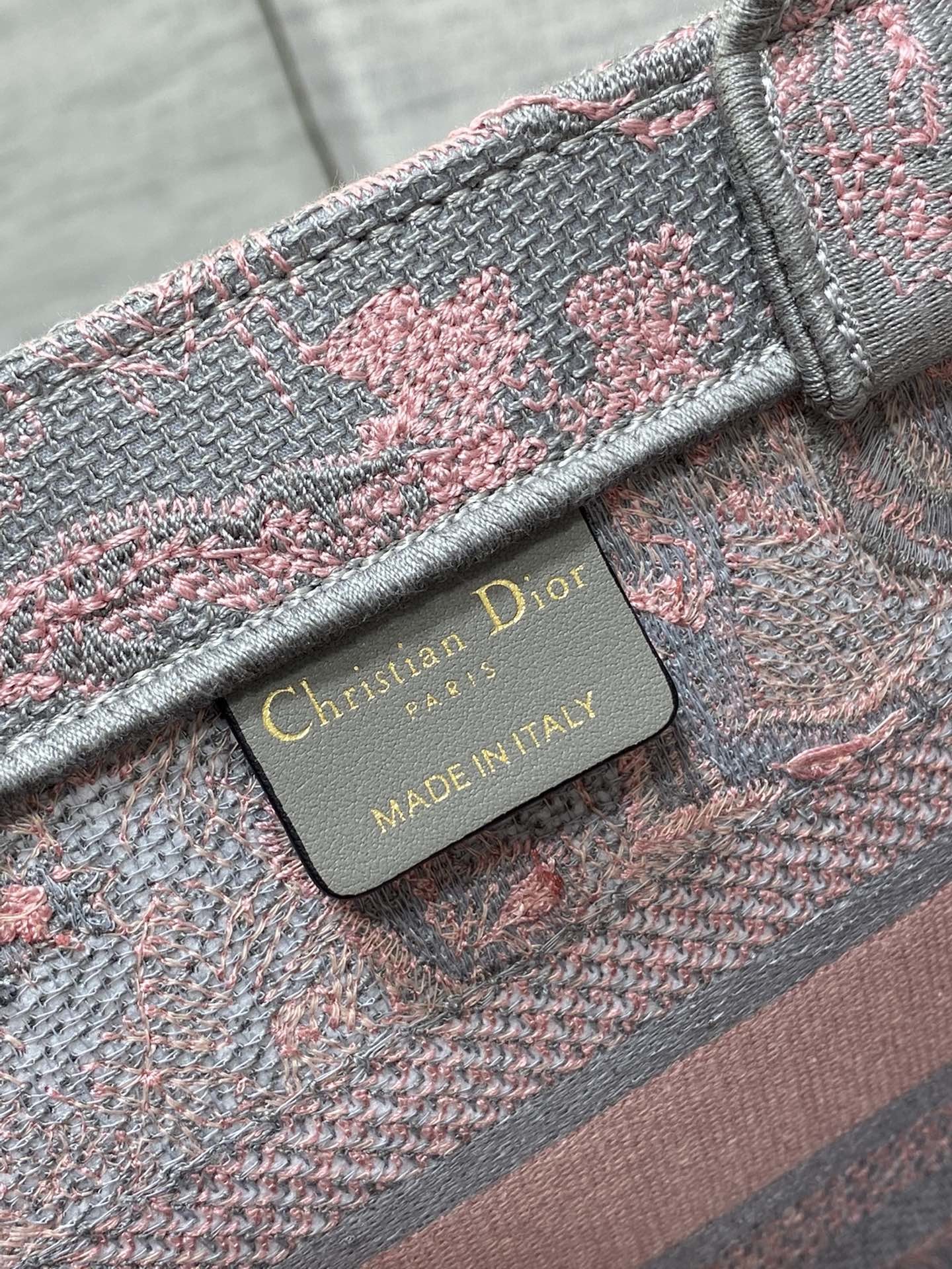 Small Christian Dior Booktote Pink And Gray Toile De Jouy Sauvage Embroidery