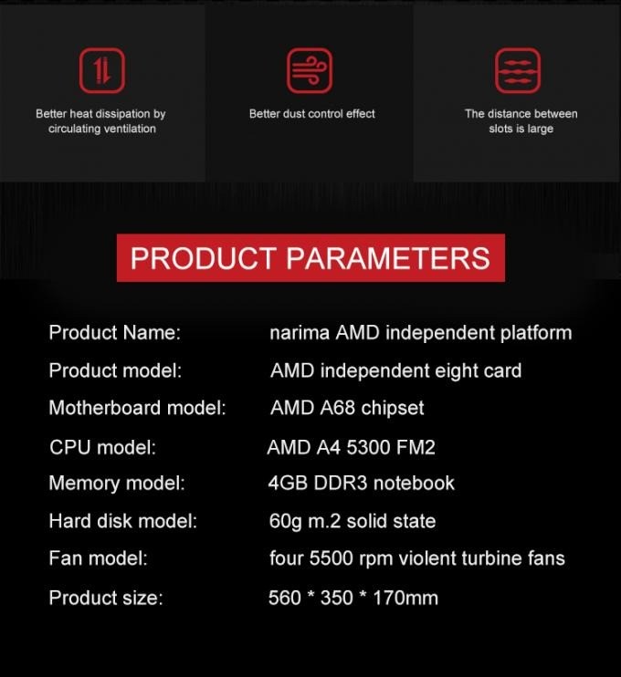 AMD A4 5300 FM2 8 GPU Mining Rig Frame 4GB DDR3 Notebook Memory