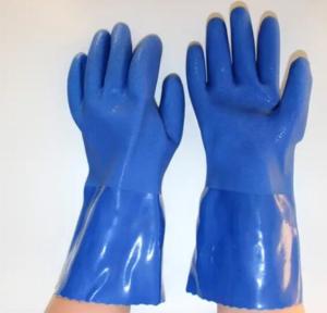 China Heavy Duty Chemical Gloves Blue PVC Coated Gloves For Electrical wholesale