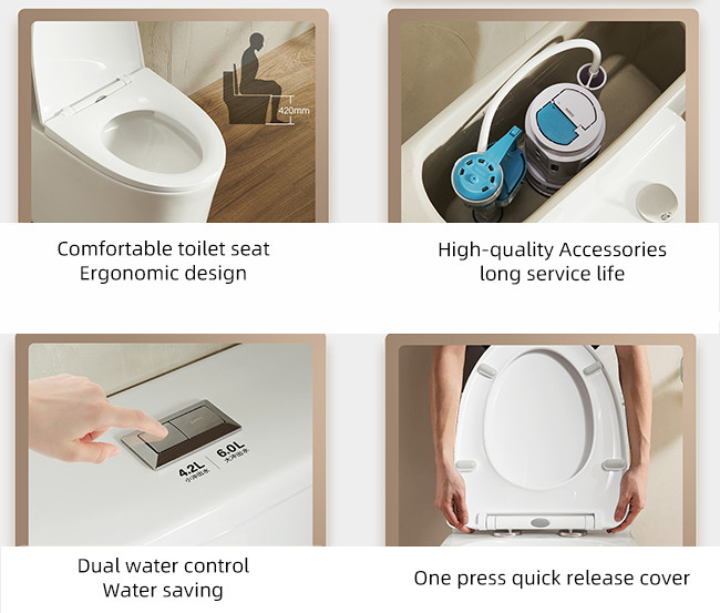 One Piece Bathroom Ceramic Toilet 4.2 / 6L Dual Siphon Flushing Floor Mounted