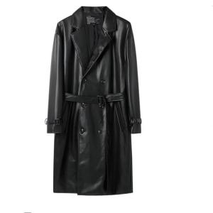 China Csutom Men Leather Long Black Hip Hop Double Breasted Trench Coat wholesale