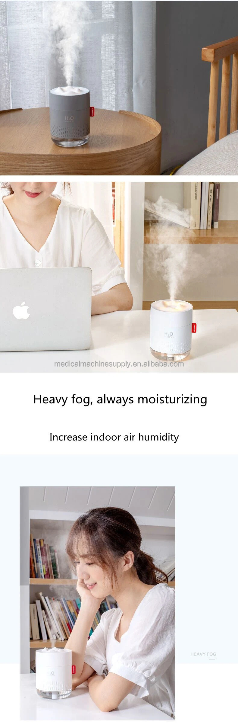 Portable H2O Humidifier Cool-Mist Impeller Humidifier with ABS PP Silica Gel Material