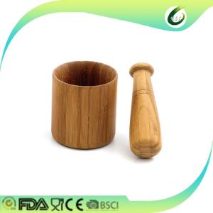 China Hand Movement Bamboo Mortar And Pestle , Bamboo Garlic Pot And Tool Light Weight wholesale