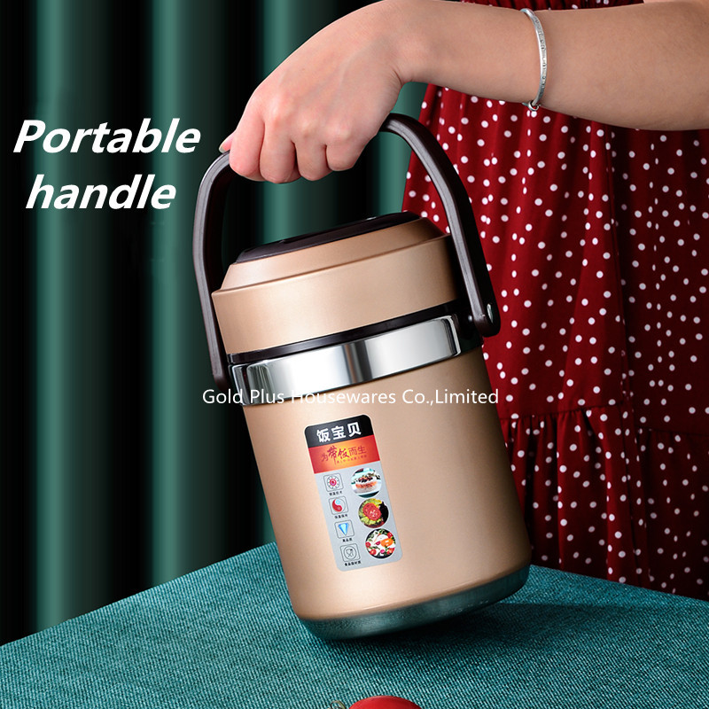 Portable eco friendly school food container for hot food 1.6L brown color multi layers lunch box