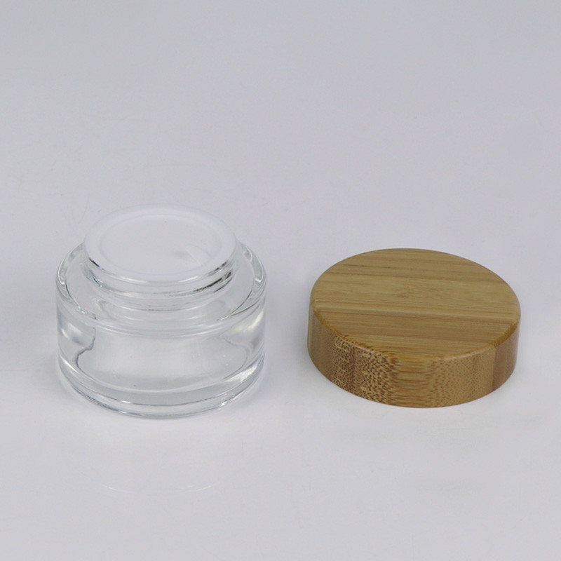 40ml 75ml 180ml Transparent Cosmetic Glass Jars With Bamboo Lid