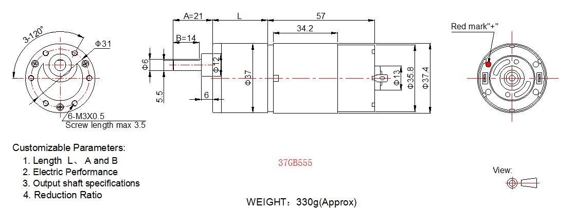 37mm Metal DC Motor Gearbox High Torque , 12 Volt 24v RS 380 / RS 555 DC Motor