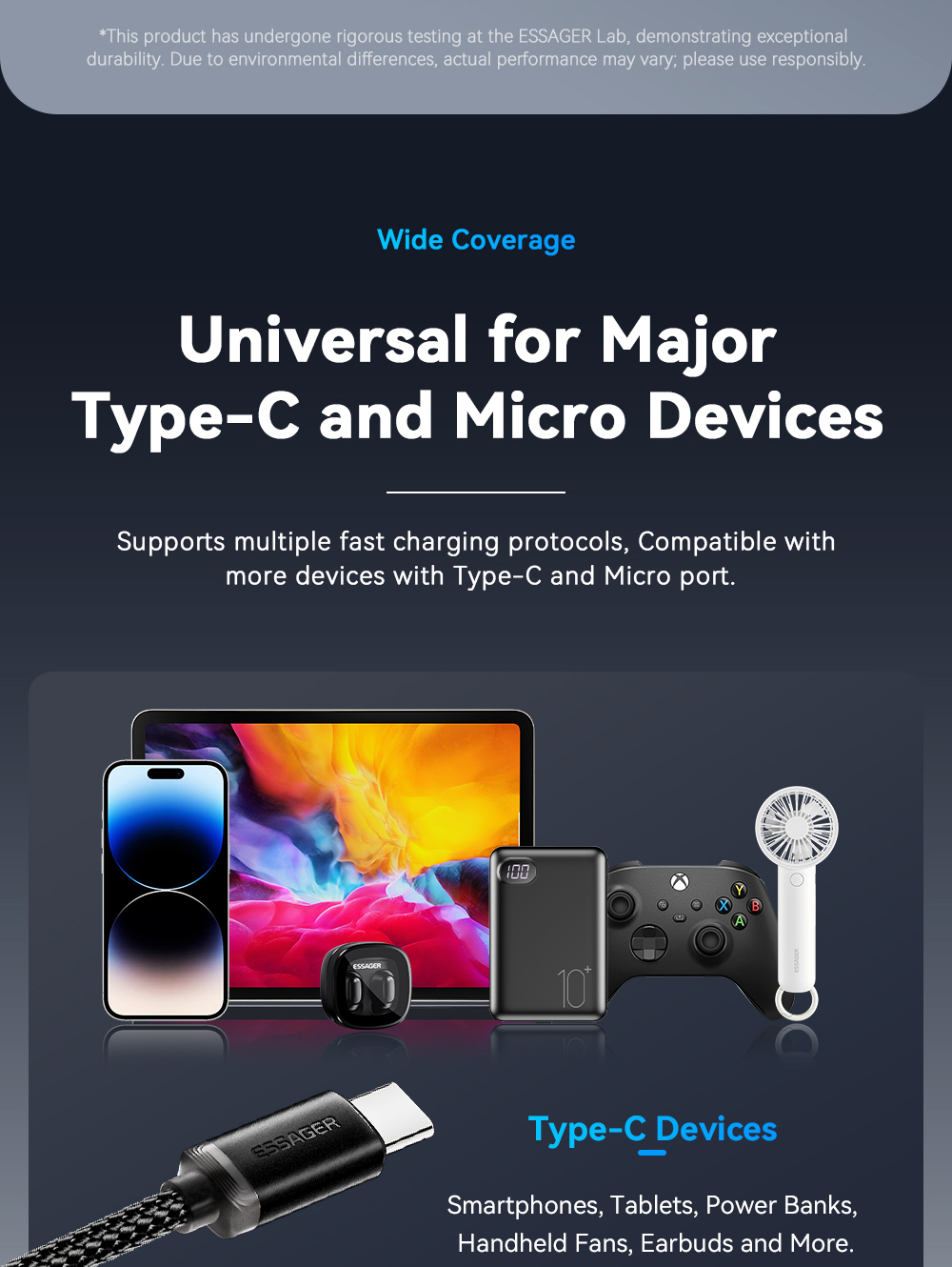 USB A To USB C 2 In 1 Micro Charging Cable 40W 1.2m ES-X60 Series
